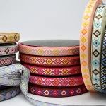 Jaquard bånd 13mm, Sort/Blå/Beige - Bilde 2