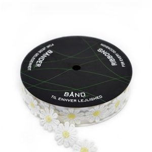 Figurskåret bånd med blomster hvit/gul 25mm